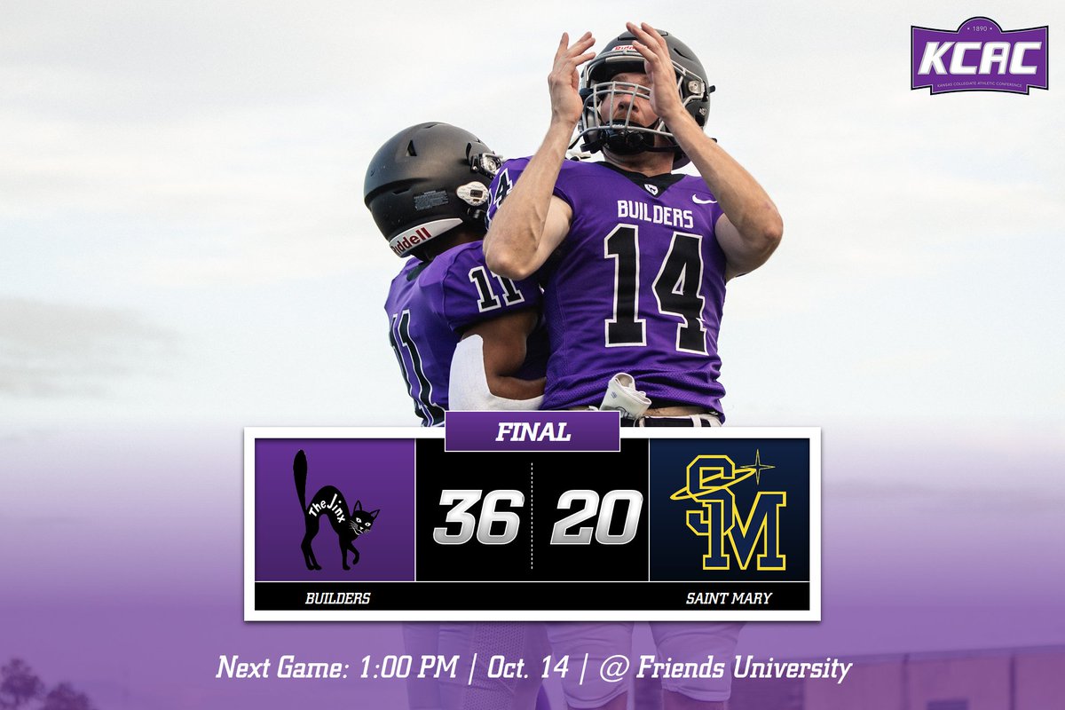 buildersports's tweet photo. Another one! 🙌🏈

(8) Builder Football goes 6-0 after winning on the road against the University of Saint Mary. 

#builders #thejinxison https://t.co/6OQ7a9WZxs