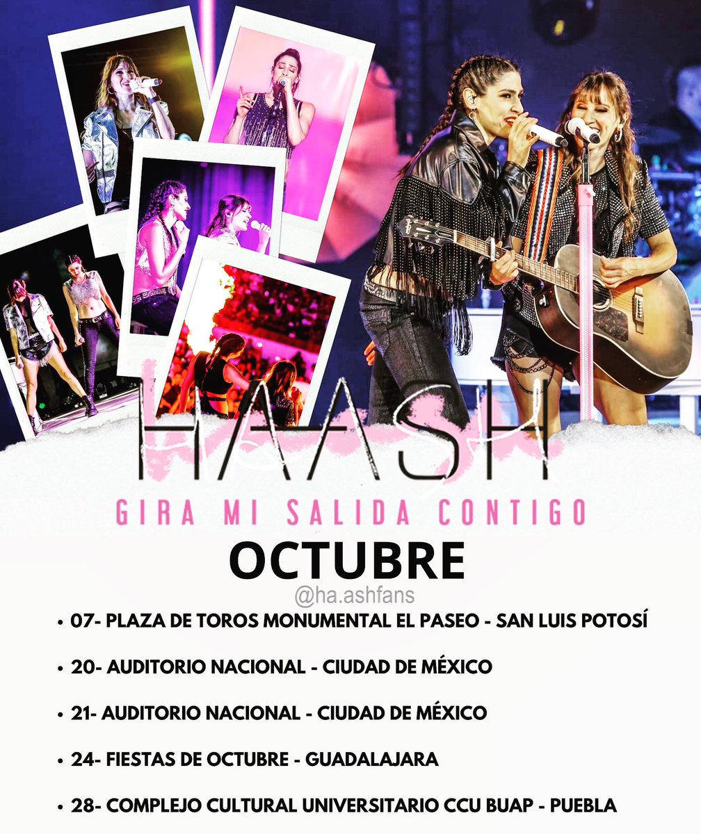 Estas son las fechas confirmadas de la gira #MiSalidaContigo para Octubre . ¿En cuál concierto te veremos ? #HaAsh #HaAshFanRule #MiSalidaContigoTour #HaAshEnConcierto #HaAshEnVivo #HaAshEnMéxico #GiraMiSalidaContigoMéxicoTour #HaAshTAG #ReinasDelSoldOut #SoldOut @haashoficial