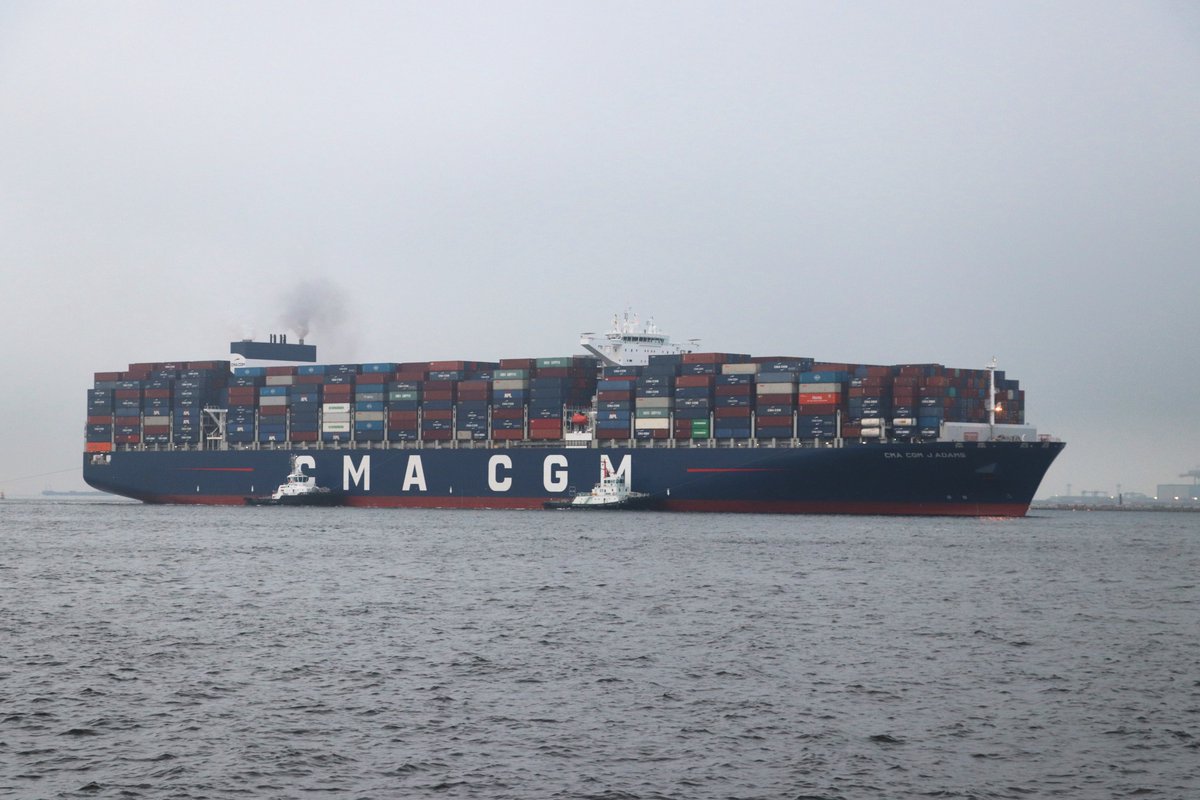 panamaru2's tweet photo. 早朝 #ACSA1 #中南米航路 に投入されている #A_Lincoln_Class #CMA_CGM_J_ADAMS #IMO9780885 GRT141950t b-2017 が横浜航路に入りました。#1万4000TEU の #A_Lincoln_Class は 6隻建造、各船名は 有名な米国大統領に因んで命名されています。20230928 https://t.co/zGsC3Lw0pH