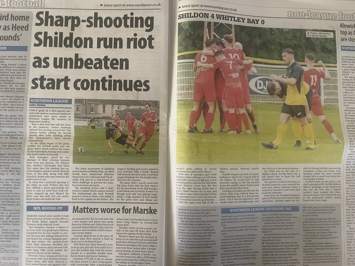 Shildon_AFC's tweet photo. Headlines in the Sunday sun this morning https://t.co/uS6XNn5W84