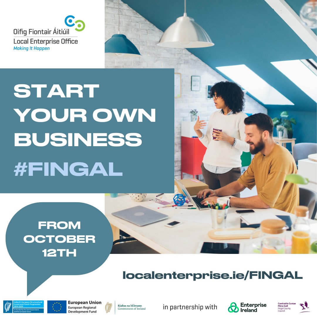 Thinking of starting a small #Fingal business or have a business that is running less than 2 years? Join our Start Your Own Business Programme which takes place from OCT 12! Info & booking at ow.ly/iWco50PLYvB #MakingItHappen @fingalcoco @lovefingaldub