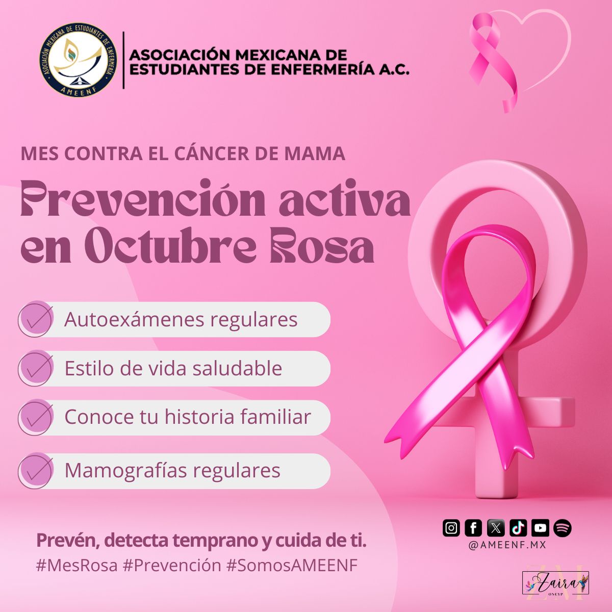 AMEENF_Mx's tweet photo. 💖 #MesRosa | 🌈 Prevención activa en Octubre Rosa 💖
✅ Autoexámenes regulares
✅ Estilo de vida saludable
✅ Conoce tu historia familiar
✅ Mamografías regulares
#MesRosa #OctubreRosa #Prevención #CAMama #SaludPública #AMEENF #SomosAMEENF https://t.co/gd9YzohZCZ