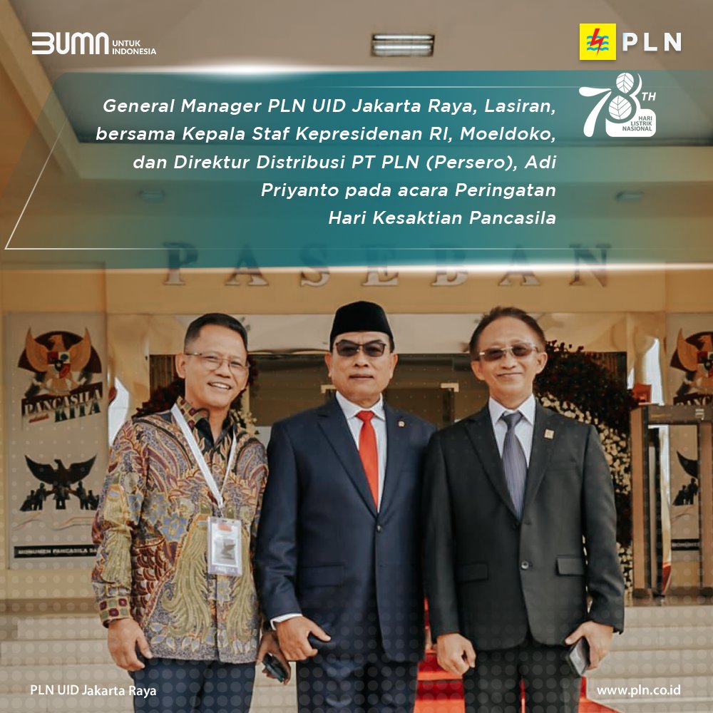 SahabatPLNJkt's tweet photo. PLN berkomitmen untuk selalu hadir menjaga keandalan kelistrikan di setiap momen penting kenegaraan sebagai bentuk pengabdian dan penghormatan pada para pahlawan.

#pln
#pln_disjaya
#harikesaktianpancasila https://t.co/4i57IxyZlt