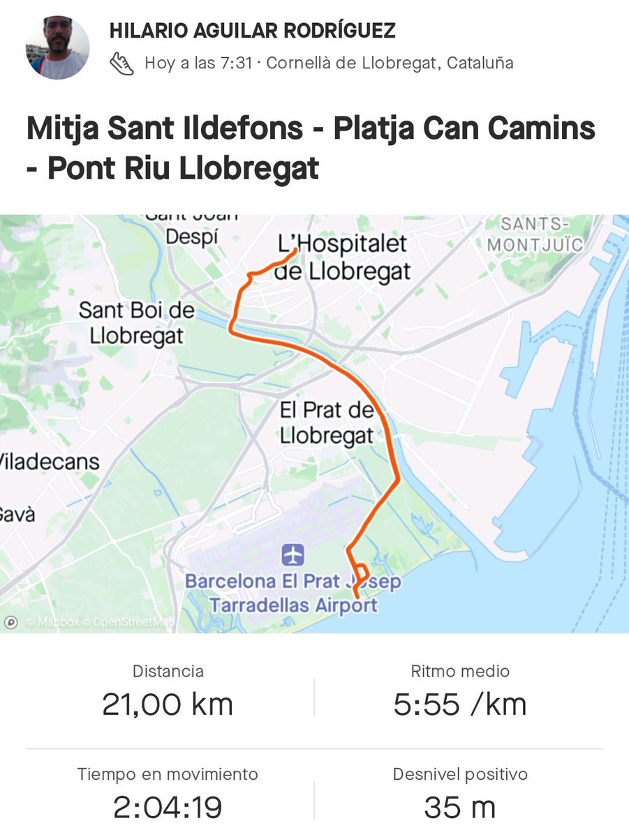 HilarioAguilar's tweet photo. El entrenamiento de hoy se ha convertido en una Media Maratón que quiero dedicar a Nandi, nuestro Presi, un tío cojonudo que es todo pundonor, que es admirable todo lo que hace y consigue y que, además, siempre me da su cerveza a partir de la segunda ronda ;)

Eres el más grande! https://t.co/zxN15VpO62