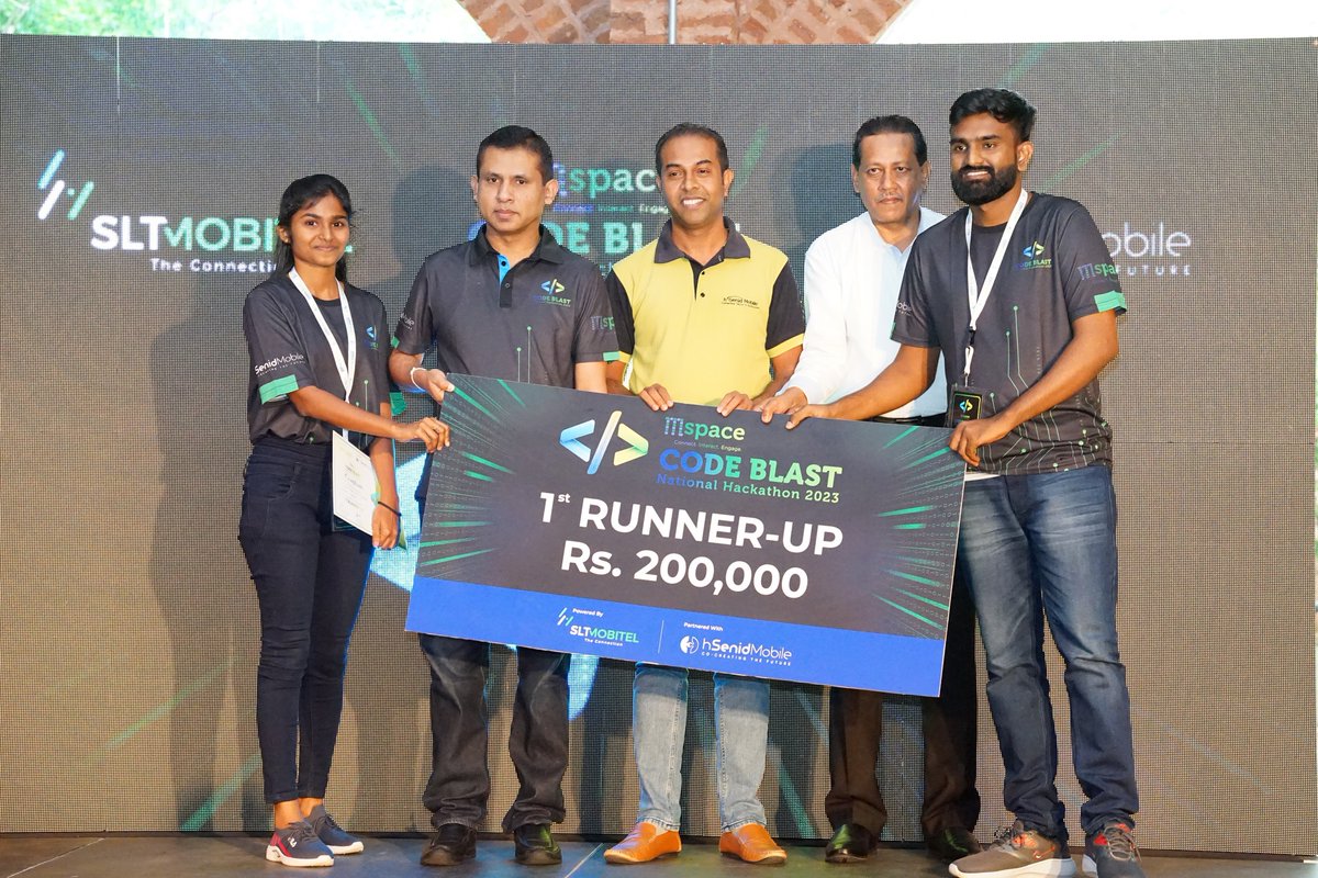 slt_mobitel's tweet photo. Congratulations to the winners of the SLT-Mobitel CODE BLAST Hackathon of the year:
Winner – Denkers (University of Kelaniya)
1st Runner-up - AppsXad (University of Jaffna)
2nd Runner-up – Infinite Innovators (University of Wayamba)
#mspace #sltmobitel #hackathon #codeblast #tech #innovation #sltmobitelmspace