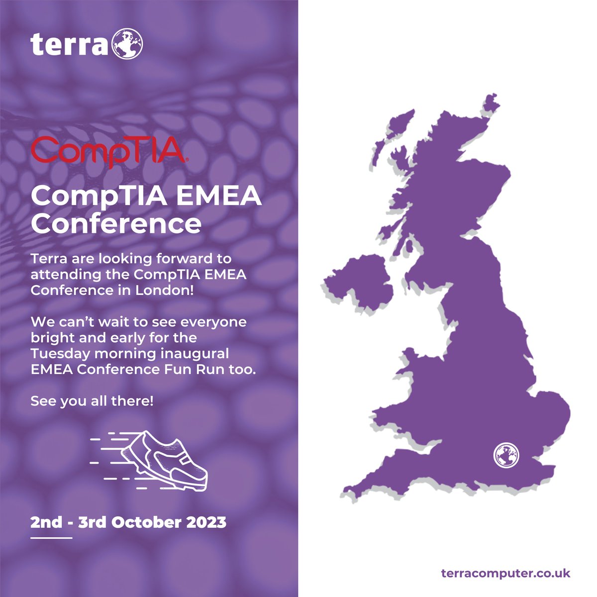 Terra are looking forward to attending the @CompTIA EMEA Conference in London! We'll be on stand 50, so come and say hello!

See you all there! 

#teamterra #iuseterra #EMEACon #CompTIACommunity