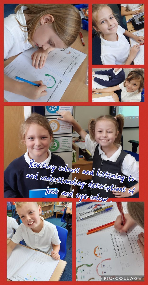 Year 4 enjoying French last week. Elle a les cheveux bleu et les yeux orange. She has blue hair and orange eyes! We had to listen carefully, understand what was being said, and then colour our faces to match. Tres bien! <a href="/HavesMrs/">Mrs Haves</a> <a href="/BarntonMissR/">Miss Rutter</a>