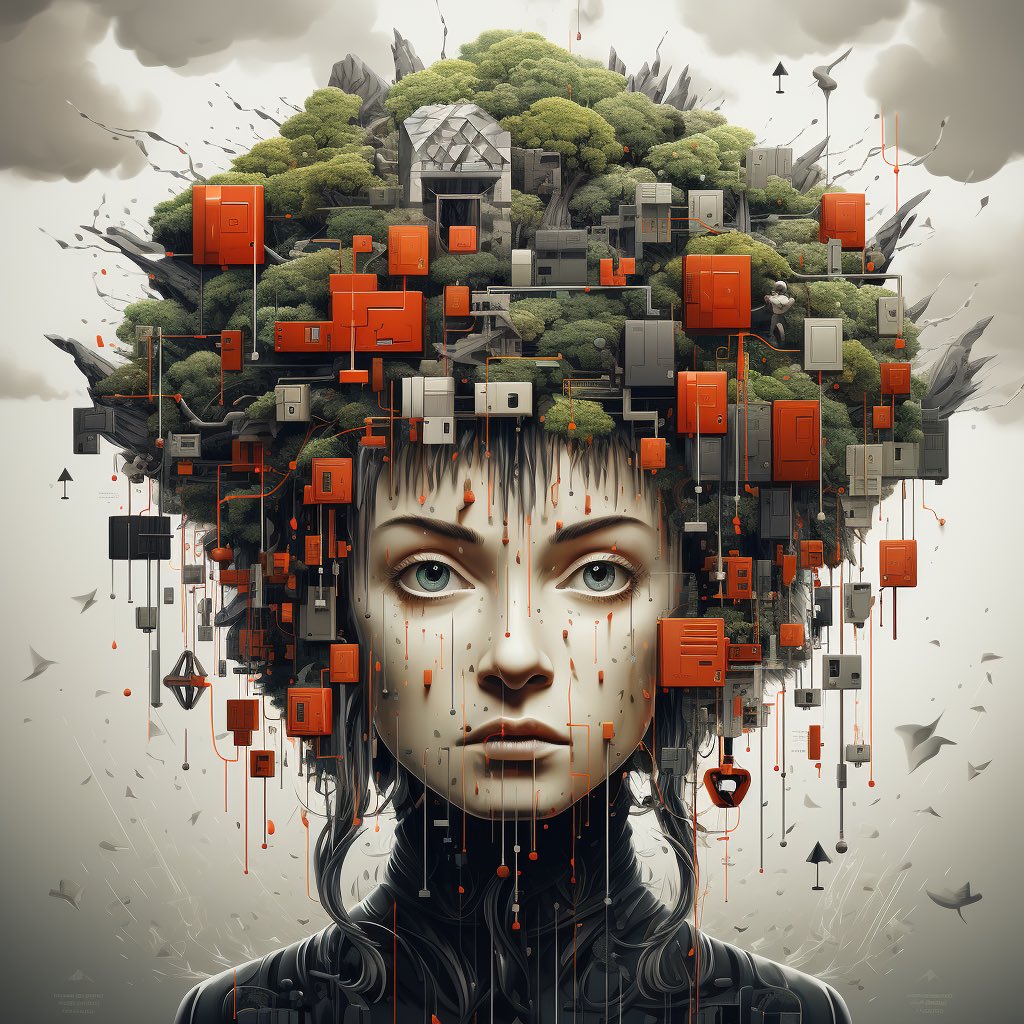 Raining in my head! Cubic Style. 

#midjourney #AIArtwork #digitalart