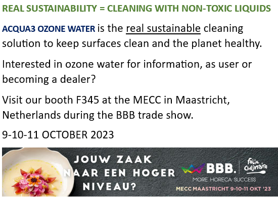 WouterBanning's tweet image. BBB Tradeshow in Maastricht. 9-11 Oct.  Ozone Water demo's by ACQUA3 team and Tim Coronel will be there on the 9th at 15.30.
