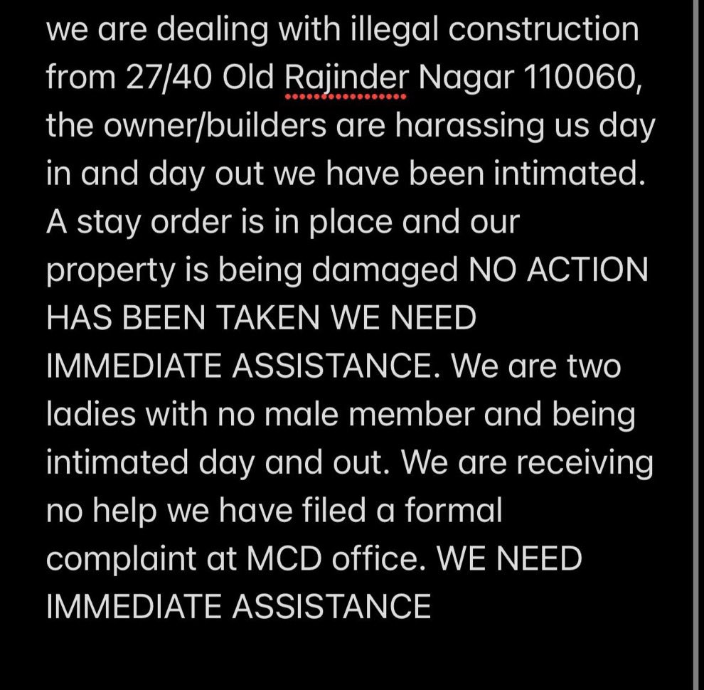 Gharda24's tweet photo. @DelhiPolice NO ASSISTANCE NOBODY IS HELPING EVEN MORE ILLEGAL CONSTRUCTION IS CONTINUING NOBODY IS HELPING US WE NEED IMMEDIATE ASSISTANCE https://t.co/VvpCPHKAiB