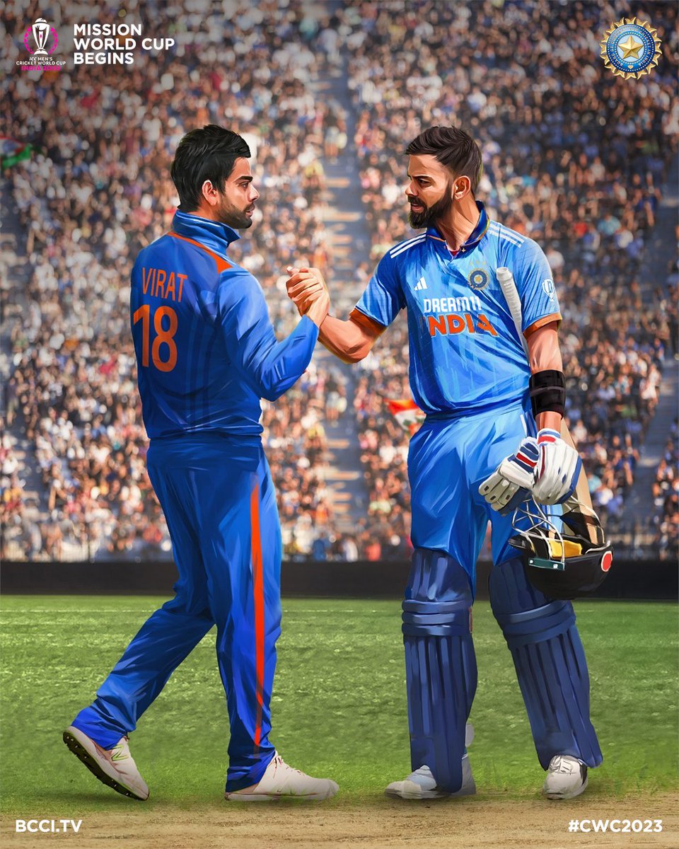 BCCI's tweet photo. Batch of 2011 ➡️ Batch of 2023

Virat Kohli 🤝 R Ashwin

𝗠𝗶𝘀𝘀𝗶𝗼𝗻 𝗪𝗼𝗿𝗹𝗱 𝗖𝘂𝗽 𝗕𝗲𝗴𝗶𝗻𝘀 🏟️

#TeamIndia | #CWC23 https://t.co/AfUJeL0nas