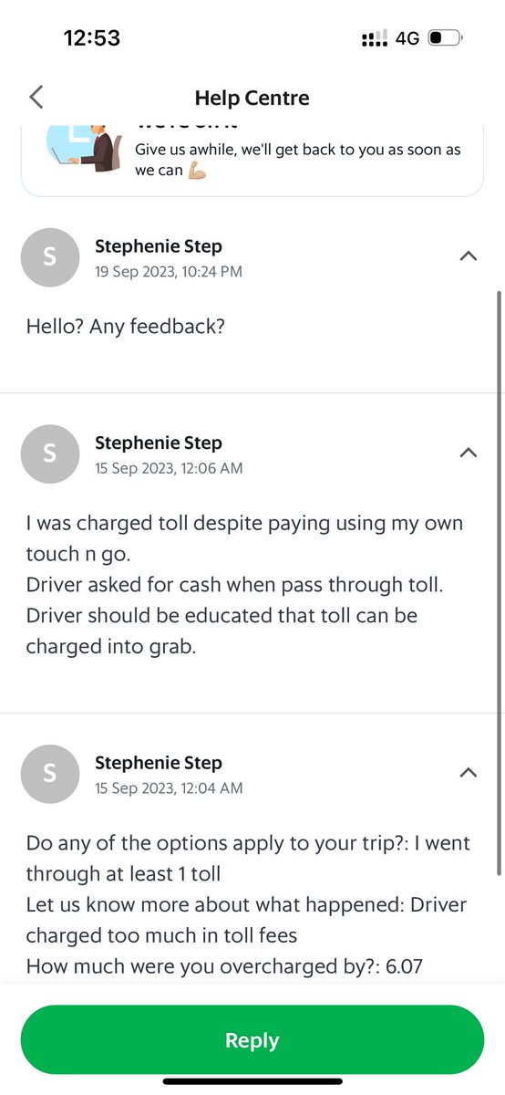 stepheniestep's tweet photo. @GrabMY Yo, its been 2 weeks man. What’s your standard SLA? https://t.co/1Dye7eYf9M