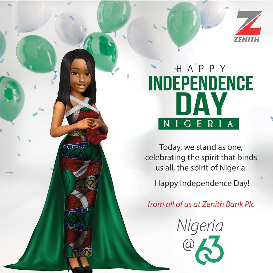 ZenithBank's tweet image. Happy Independence Day, from all of us at Zenith Bank. 

#independenceday #Nigeria #ZenithBank #NewMonth #October1st