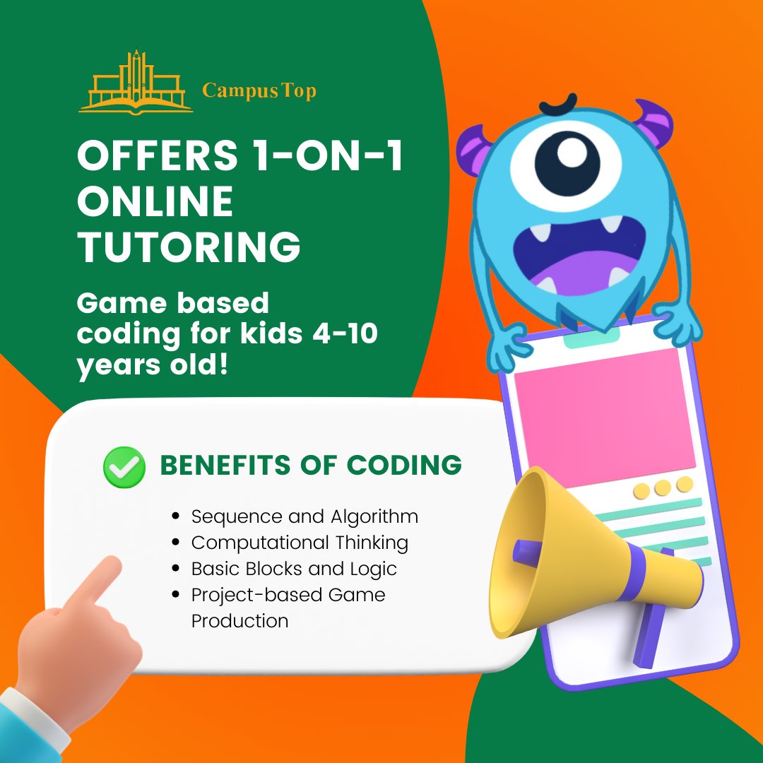 CampusTop_'s tweet image. Discover the Advantages of Our 1-on-1 Online Tutoring: Unlock Sequences, Algorithms, Enhanced Computational Thinking, Fundamentals of Logic, and Dive into Exciting Project-Based Game Production!
#scratchcodingforkids
#campustopteacher
#campustop
#campustopcoding
#CodingForKids