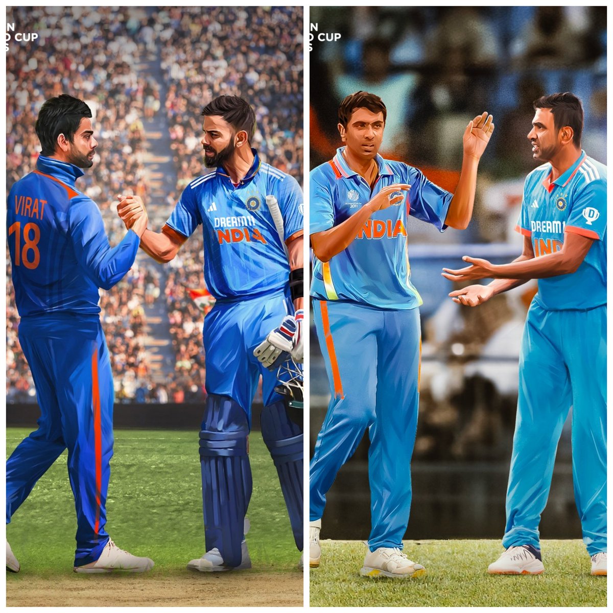 mufaddal_vohra's tweet photo. The BCCI poster for Virat Kohli and Ravi Ashwin.

The only two players from the 2011 batch to be playing in 2023 World Cup. https://t.co/u74whWitpa