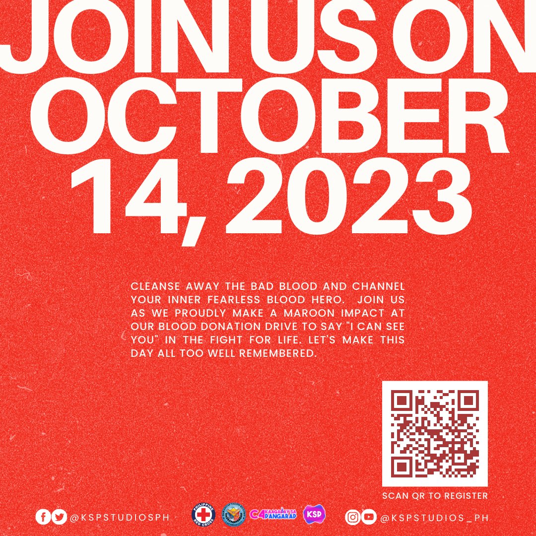 kspstudiosph's tweet photo. In life, there's a BLANK SPACE where your kindness can be written. So why not BEGIN AGAIN by donating blood on 10/14? We promise it will be SWIFT &amp; you'll feel ALL TOO WELL.

And oh, there's a surprise for our donors. You READY FOR IT?

#DonateBlood #BloodDrive #RedCross #Eras https://t.co/Ovv7Z1DQqc
