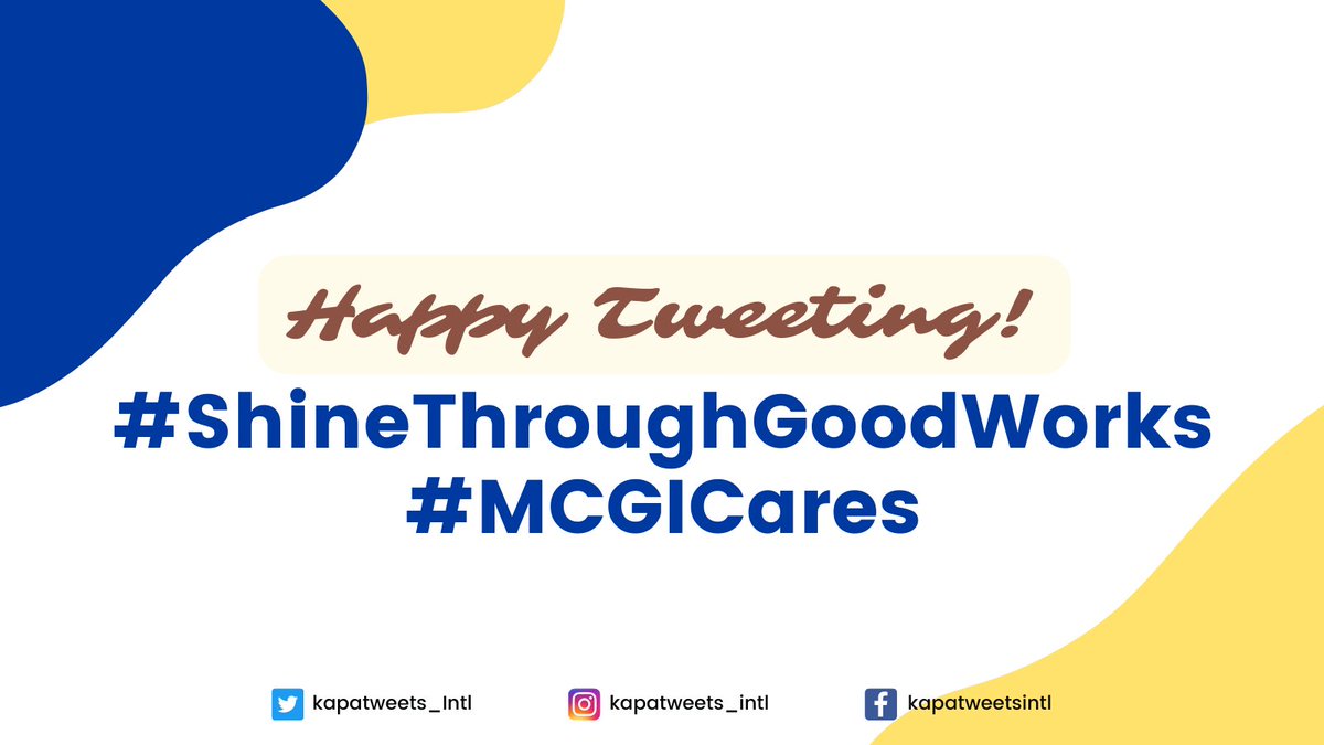 Happy Monday, Kapatweets!

Thanks be to God for a brand new week and for another episode of the MCGI Cares program! Let us show our support through our tweets. 😊

Today’s hashtags are:
#ShineThroughGoodWorks
#MCGICares