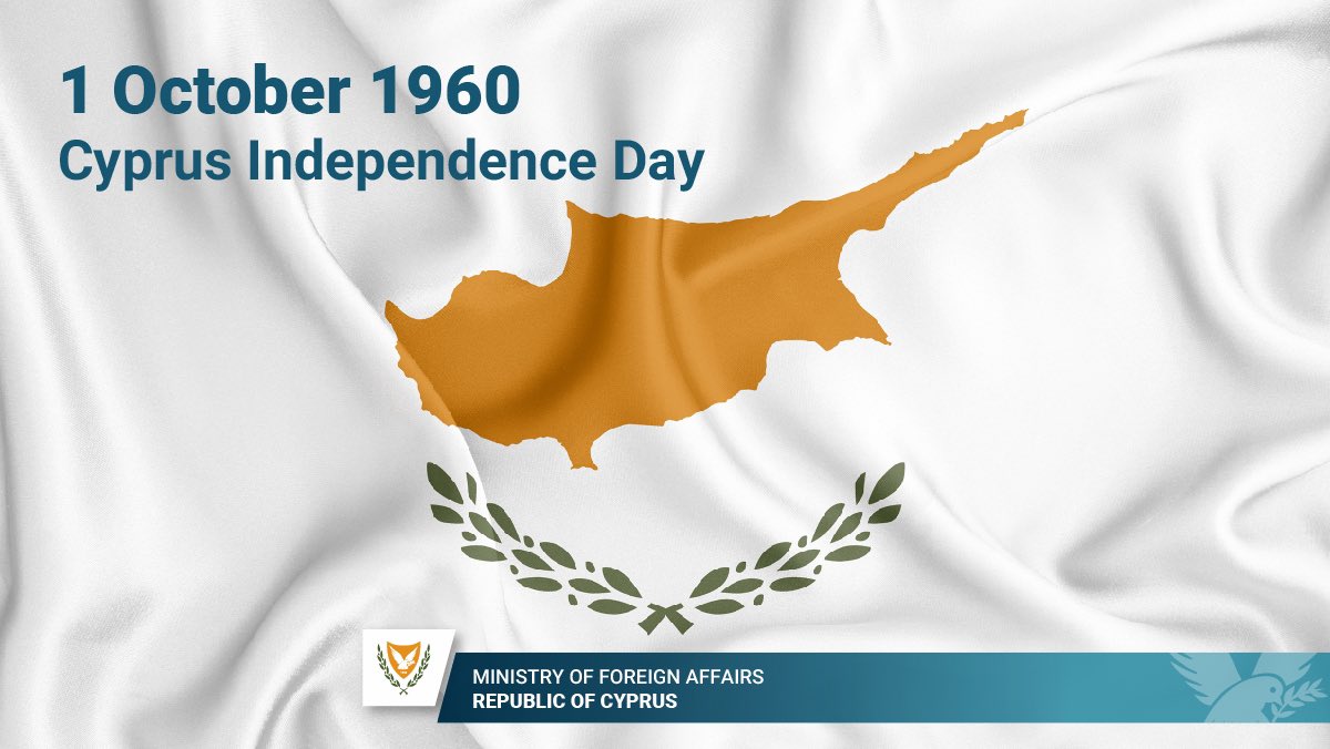 The Republic of #Cyprus celebrates 6️⃣3️⃣ years of #Independence
 
We thank well-wishers from around the 🌍 for their messages.
 
The MFA &amp; our Diplomatic Missions abroad will continue working tirelessly for securing #peace #stability &amp; #prosperity in Cyprus, our region and beyond.