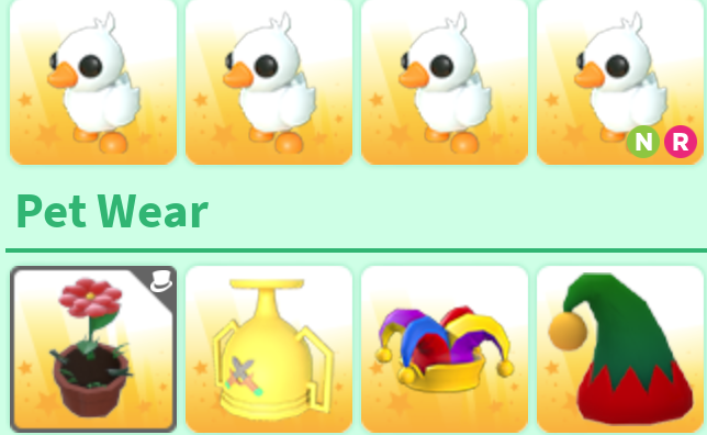 trading for robux w/ tax
must have 10+proofs, NGF, looking for fair prices not under or over
hoping for just one price for all instead of multiple buyers
#roblox #robux #adoptmetrading #adoptmepets #adoptmeoffers 
all ducklings non neon are fg (i think) can double check in game