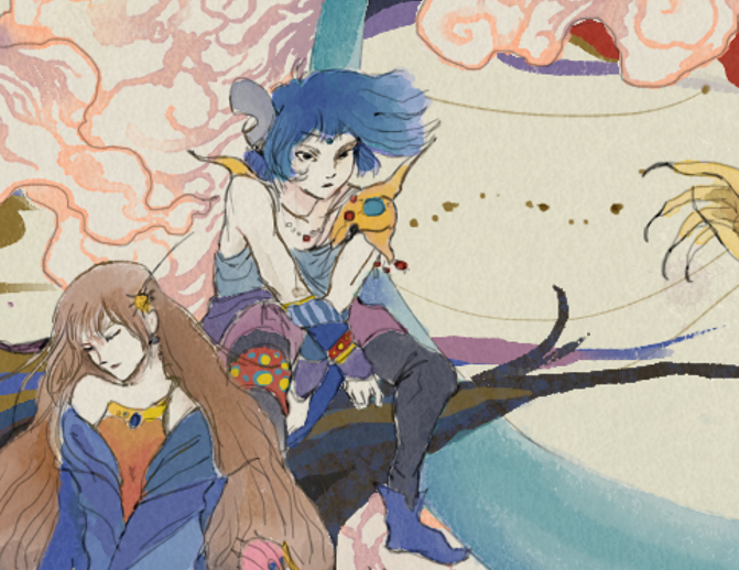 yuuticio's tweet photo. It's a title card for FFV, starring Rata and all his lovely artists! For this, I tried my best to pay homage to the incredible work of Yoshitaka Amano!
Top to bottom:
@CloudsofNyxx
@NezukouRata
@DJKona_
@lilithvanille
Putri (handle?)
And me! #ArtsofNyxx #fancyRata #djkonaillust https://t.co/dkxBQNFmEa
