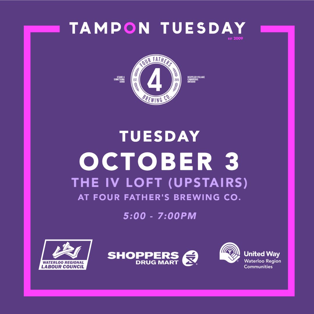 A collaboration between <a href="/UnitedWayWRC/">United Way WRC</a>, WRLC, <a href="/Bell/">Bell</a> and <a href="/ShopprsDrugMart/">Shoppers Drug Mart</a> . This is an evening to advocate for barrier free access to menstrual hygiene products. 

All donations will be distributed through the Cambridge Food Bank. 

We look forward to seeing you there!