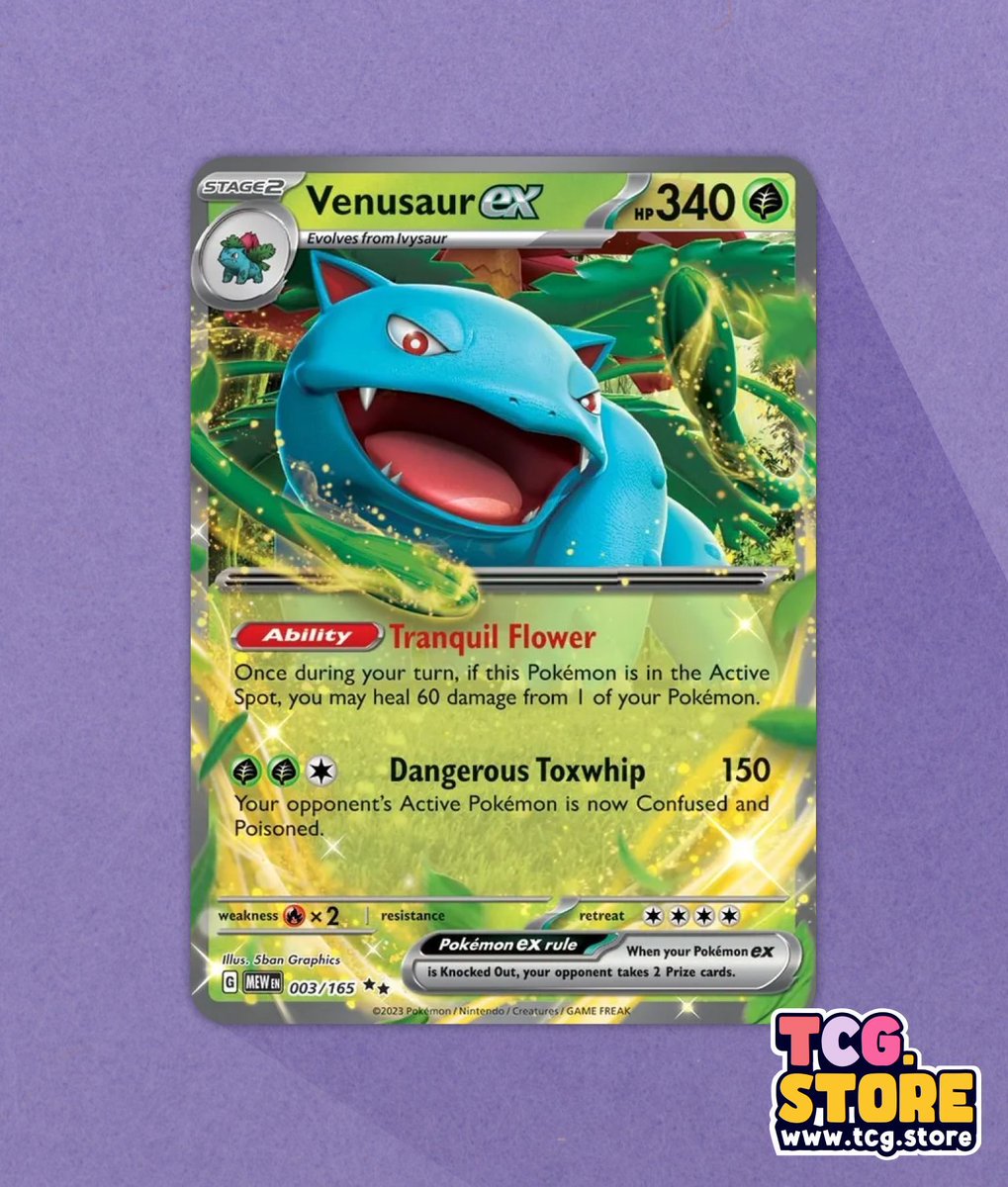 TCGDotStore's tweet photo. Just snagged ✨ another Venusaur EX as if it's a walk in the park. Back to back with our previous catch just the other day. If Venusaur EX is on your wishlist, you know who to hit up apparently lol... 🎴🌸 

#VenusaurEX #BackToBackPulls #EasyCatches #Pokemon151 #CollectorGoals https://t.co/7zGxzA11e8
