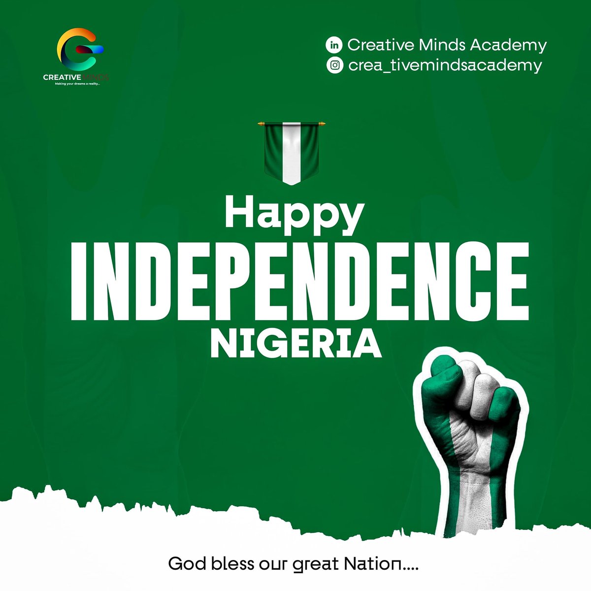 CreativemindsGo's tweet photo. Happy Independence Day Nigeria 🎉❤️❤️ https://t.co/SNuiWSY7Gq