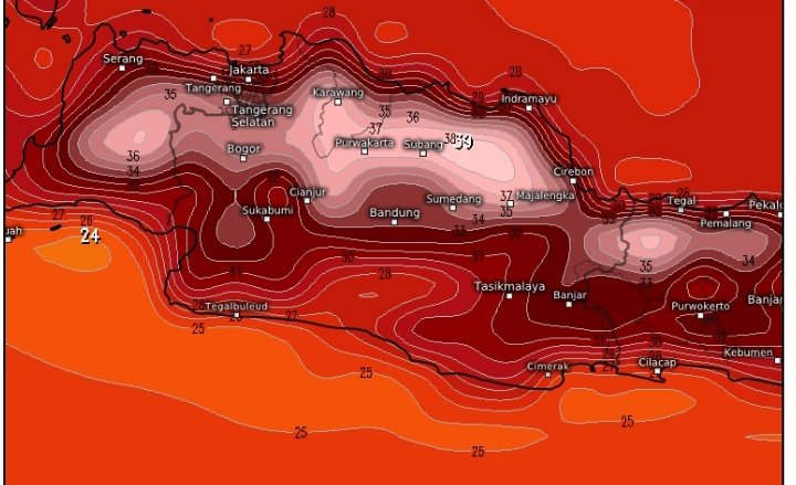 zakiberkata's tweet photo. Gambaran umum suhu Indonesia di siang bolong panas dengan warna memutih. 
Belum pernah liat seperti ini. https://t.co/99p0WwAqO1