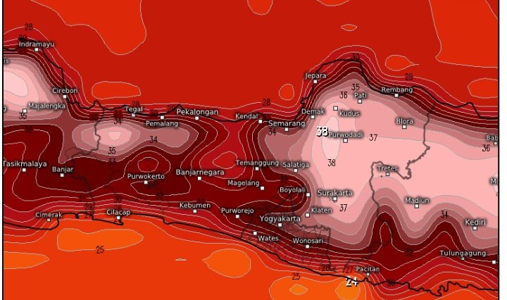 zakiberkata's tweet photo. Gambaran umum suhu Indonesia di siang bolong panas dengan warna memutih. 
Belum pernah liat seperti ini. https://t.co/99p0WwAqO1
