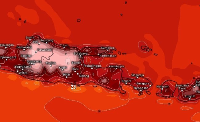 Gambaran umum suhu Indonesia di siang bolong panas dengan warna memutih. 
Belum pernah liat seperti ini.
