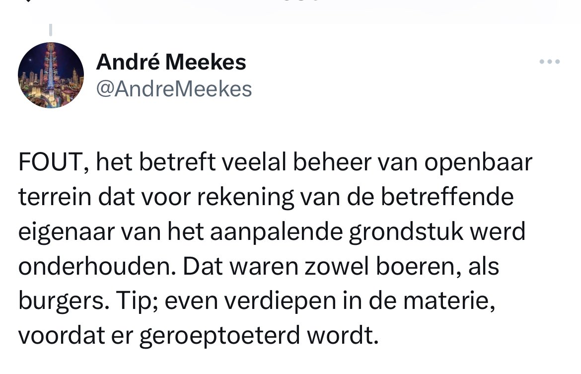 T_Mandersloot's tweet photo. Wel de klok horen luiden maar niet weten waar de klepel hangt. Boeren onderhouden zoals gezamenlijk afgesproken in grote mate overheidsgrond zoals bermen, braakliggende stroken en sloten. Dat zie ik @liekemarsman nog niet doen #feiten en #fabels https://t.co/JumM6tK4OE