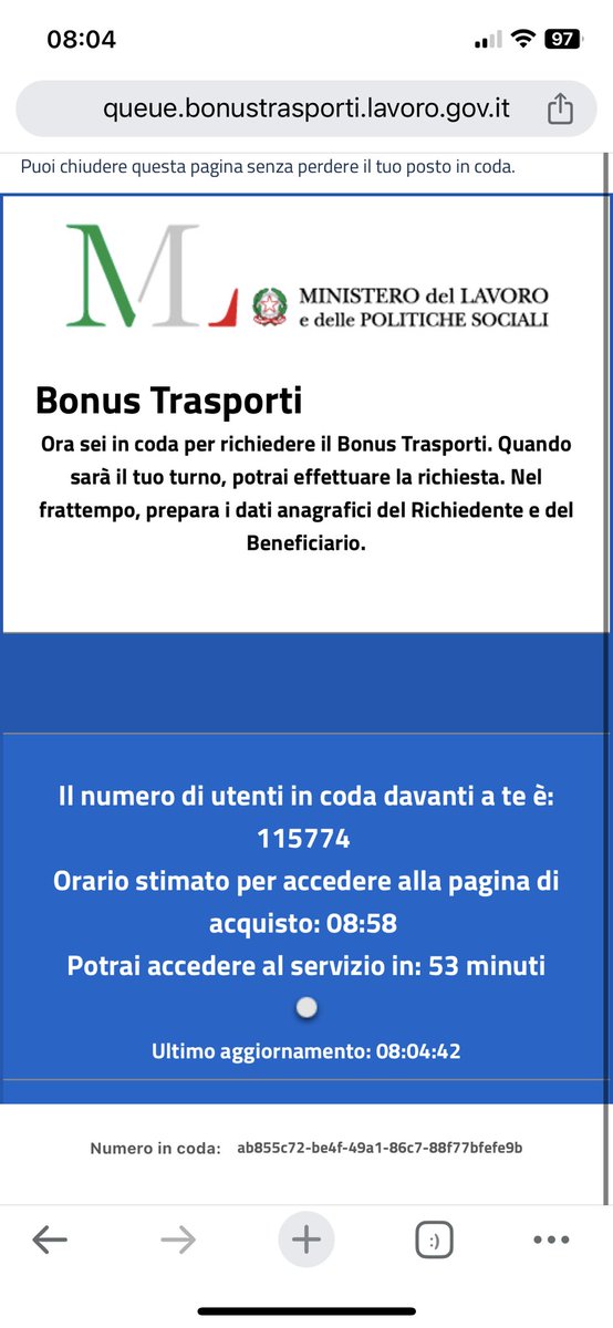 panaro_daniele's tweet photo. Costretti a questo, alle 8 di mattina di domenica, magari provando ad entrare sul sito anche dalle 6. Questa è l’Italia che hanno lasciato a noi giovani, per dei miseri 60 euro…COMPLIMENTI A TUTTI🇮🇹🇮🇹 #bonustrasporti https://t.co/yQUOO8NWH4