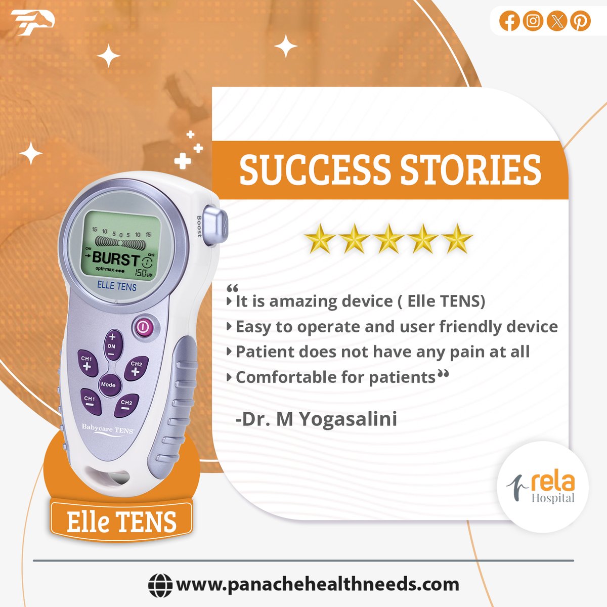 panachehealth's tweet image. We&apos;re grateful to Dr. Yogasalini for her glowing testimonial about the Elle TENS maternity device.

Website: panachehealthneeds.com

Contact for more inquiries:  +91 8925322260/61/62/63/64/65.
#elletens #elletensdevice #tensmachine #tensindia #panache #maternitymachine