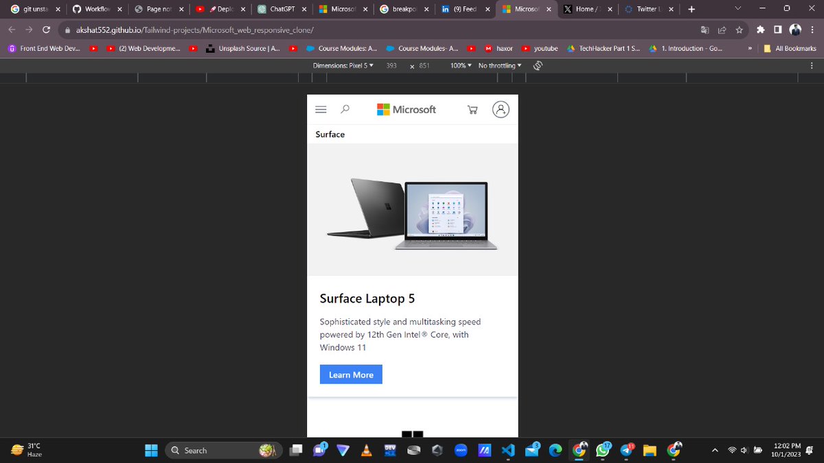 AkshatS20543805's tweet photo. 🚀 Recreated Microsoft using Tailwind CSS:

🌟 Learned Media Breakpoints
💥 Tackled Z-index &amp; Transitions

📱💻 Try it here: https://t.co/ITkgYsY7ls

Discussing #WebDev #TailwindCSS #ResponsiveDesign #GitHub #CSSChallenges 🌐 https://t.co/0DVEA0QsKE