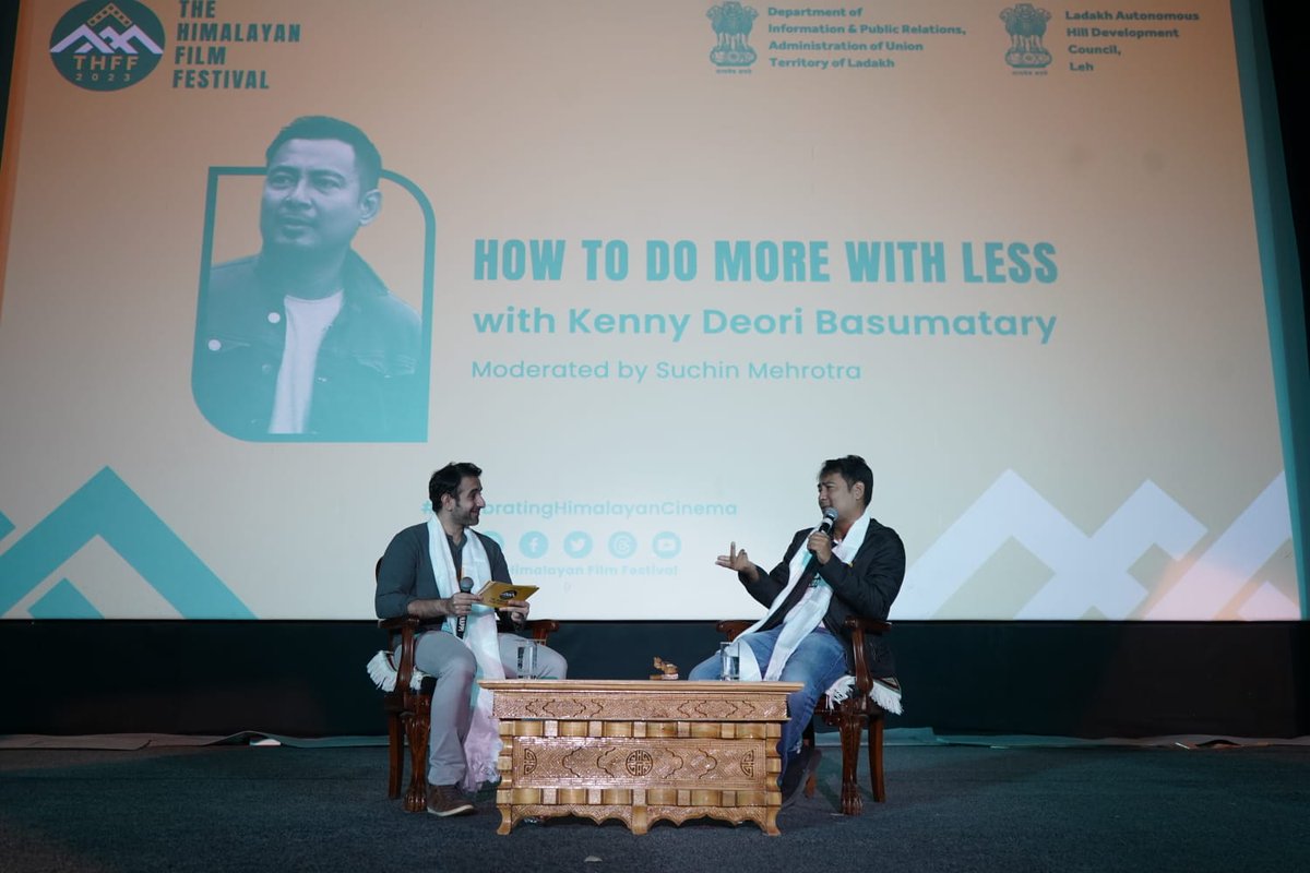 DIPR_Leh's tweet photo. Day 3 l #THFF2023
How To Do More With Less, a conversation with Kenny D Basumatary, director of #LocalUtpaat screened at SSK.
@kennybasumatary spoke about his journey so far, mistakes he learnt from & the importance to budget your film as per the language speaking market. https://t.co/sLKetZ4tg8