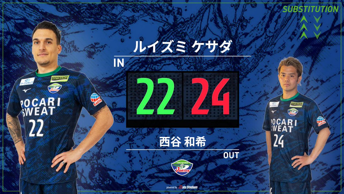 選手交代 後半36分 ⏩IN #ルイズミケサダ ⏪OUT #西谷和希 #徳島