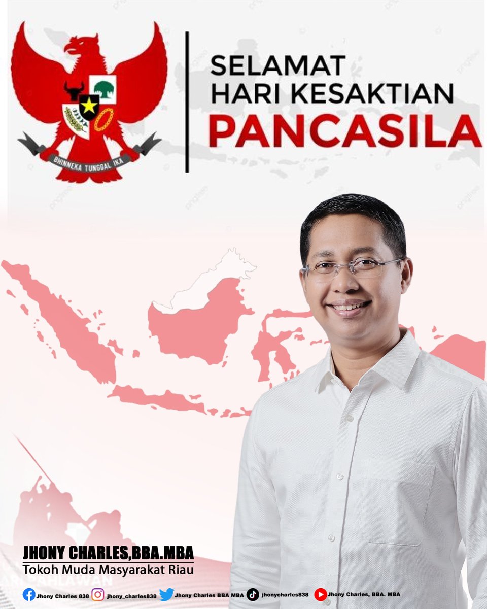 Selamat Hari Kesaktian Pancasila 1 Oktober 2023. Mari refleksikan nilai luhur Pancasila dalam kehidupan untuk Indonesia yang lebih baik.

#Harikesaktianpancasila #pancasila #JC #Indonesia #Riau #RokanHilir #KamiAnakRiau #JhonyCharles838 #riau
#rokanhulu #dumai #bengkalis #siak