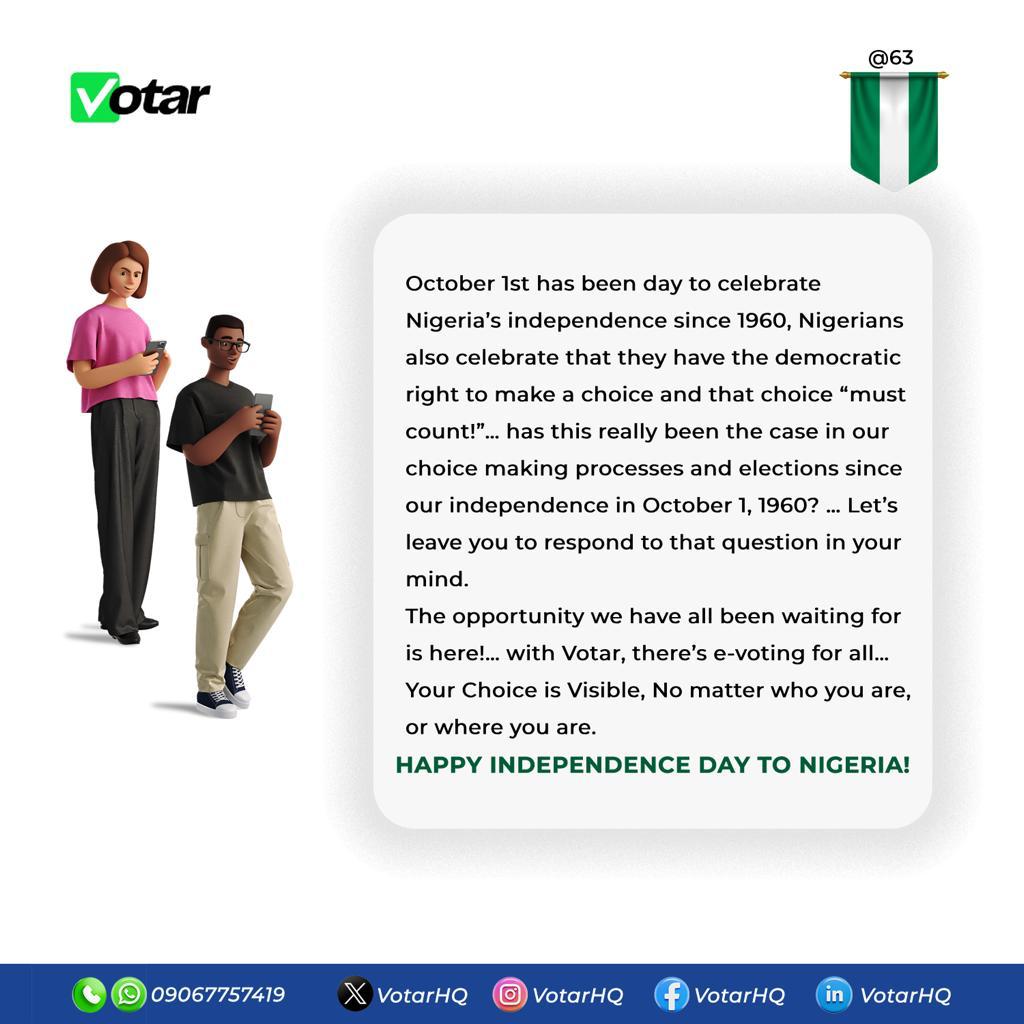 VotarHQ's tweet photo. Happy New Month and Happy Independence Day Celebration from the Votar Family✅ https://t.co/Swr2XKus2L