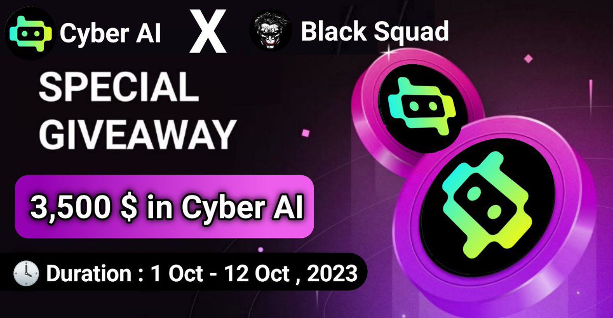 learnamanda_'s tweet photo. 🥳 Black Squad X CyberAI #Giveaway 

🏆 Prize - $3,500 in $CyberAI

✅Follow @Black_squad0
✅❤️,RT &amp; Tag 3 Frds
✅Complete #Gleam
https://t.co/JbsZJcl09b

#Airdrop #Giveaways #Crypto #Airdrops $BTC #USDT #CyberAi #Venom #FCFS #TipCoin #black_squad0 #MEXC #POLYGON  #memecoins https://t.co/txvHO5zs8D