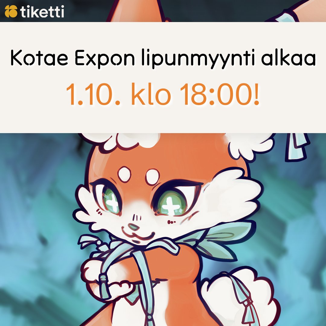 Kotae Expon lipunmyynti käynnistyy tänään 1.10. klo 18:00! 

Varmista paikkasi tulevan kesän tapahtumassa nappaamalla lipput Early Fox -hinnalla, tai hanki itsellesi tapahtuman VIP-liput! 🧡

#kotaeexpo #kotaeexpo2024
