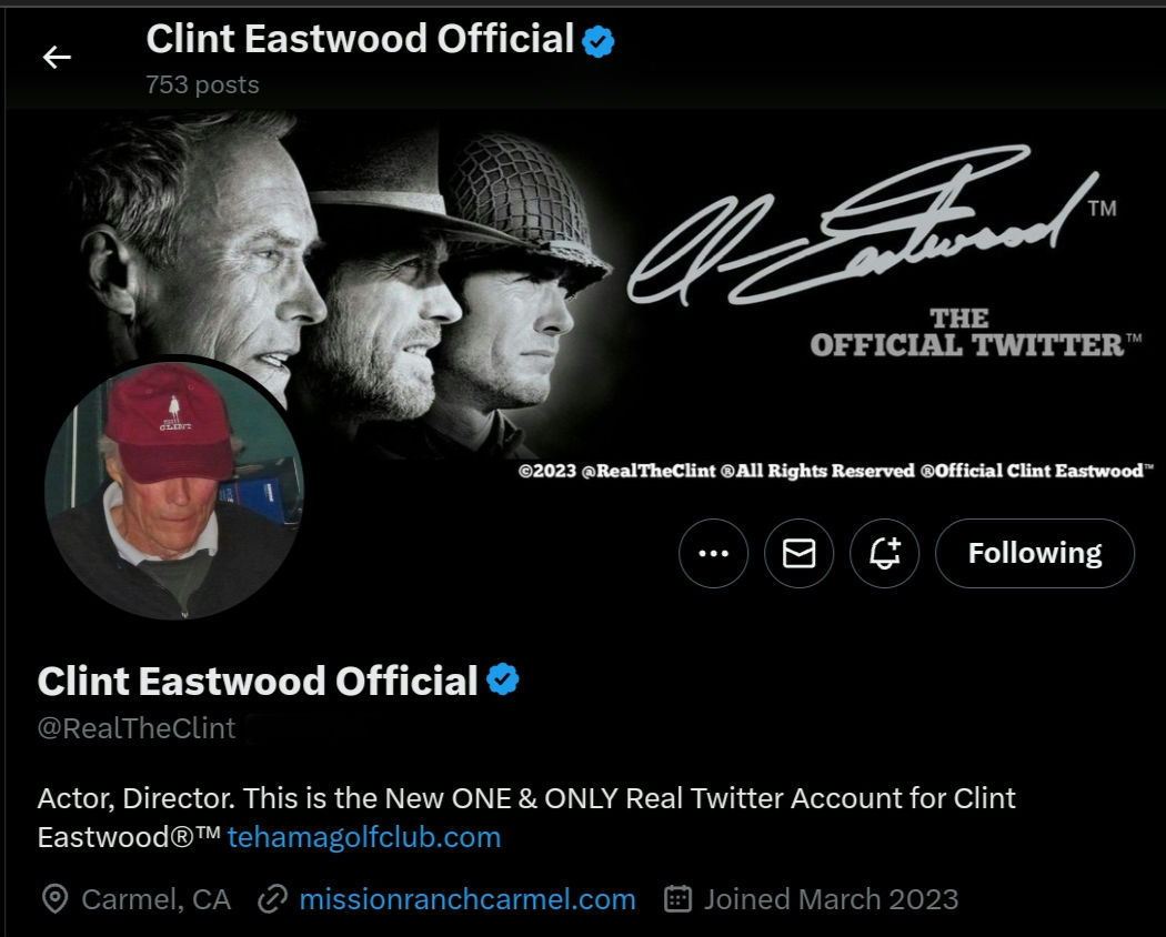 @NostaljiTV_ @NostaljiTV_ 
Hi Check out Clint Eastwood's 🆕Real Twitter ⏩@RealTheClint This is the Real Deal Fans. There's Many Fakes about so a Statement from Clint Eastwood himself was uploaded. Managed by his Estate. This is Clint's Only Account ever on X. Clint's Family/Friends follow💯