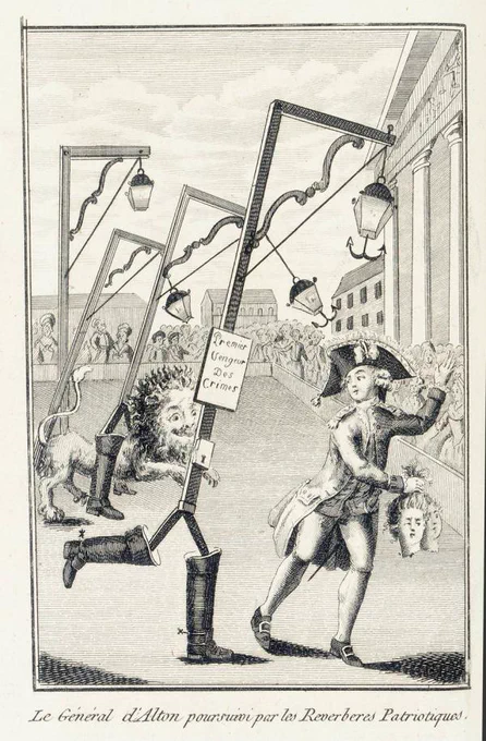 街灯に吊るせ!(À la lanterne!)  1789年の夏に始まったフランス革命の初期において、パリを中心とした民衆の標語。暴動を起こしたパリの民衆は貴族や役人を捕らえては私刑にかけ、街灯に吊るした。革命政府が樹立された後は、粛清の象徴は街灯からギロチンへと変わった。