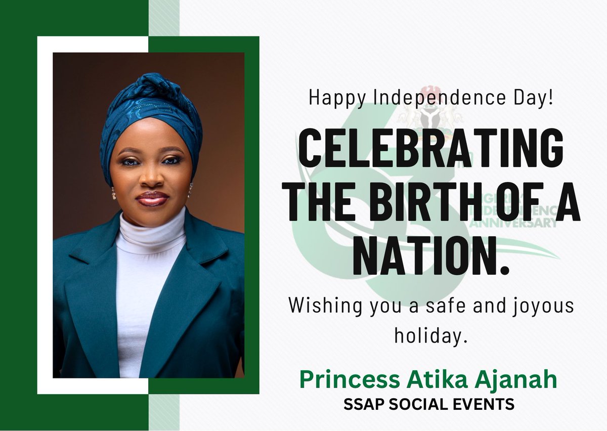 Happy 63rd Independence Day, Nigeria! 🇳🇬🎉 Let's celebrate this special day with unity and pride. 

#NigeriaIndependenceDay #NaijaAt63 #Nigeria63 #ProudlyNigerian #UnityInDiversity #NaijaStrong #FreedomDay #NigeriaCelebrates #OneNationOneDestiny #PeaceAndProsperity