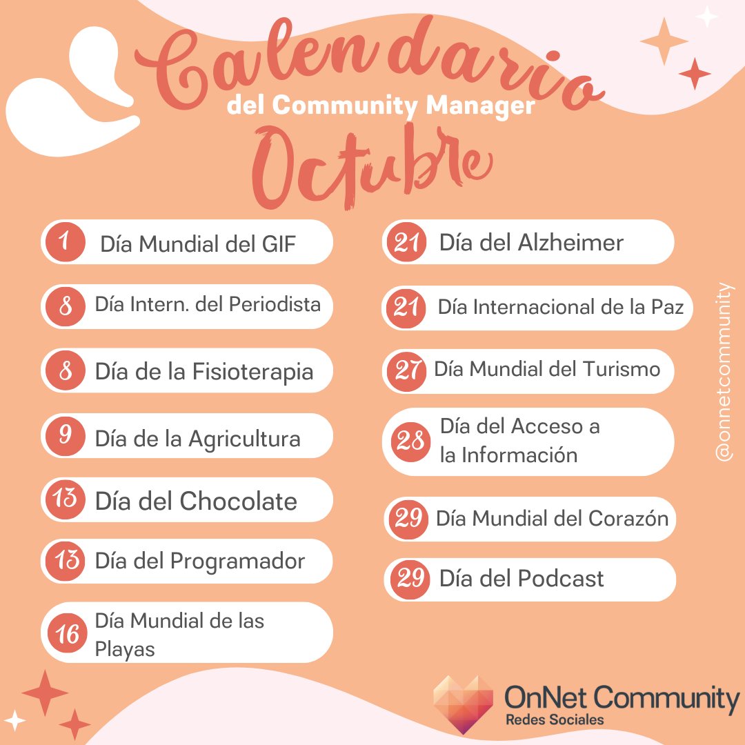 👀 #CREACIONDECONTENIDO 🧡

👉🏼 Os dejamos el calendario de los acontecimientos más importantes de este mes de octubre.