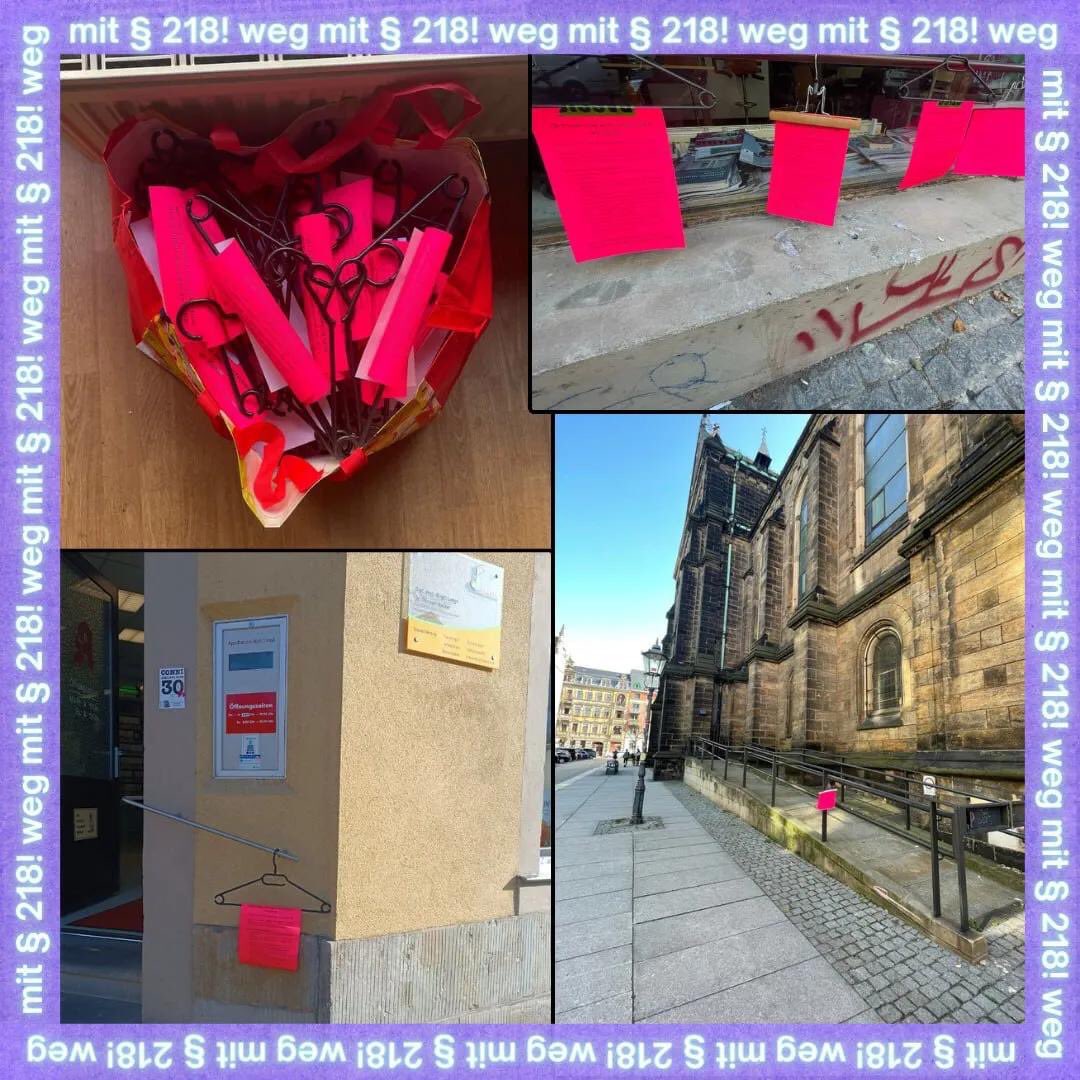 e_vibesdd's tweet photo. Am 28.09. war #saveabortionday. Auch in Dresden gab es eine Aktion gegen die prekären Umstände unter denen Schwangere einen Abbruch durchführen müssen.
Symbolisch dafür wurden Kleiderbügel mit Informationen zur Versorgungslage bei Schwangerschaftsabbrüchen in Dresden verteilt. https://t.co/zcENaX4Ezw