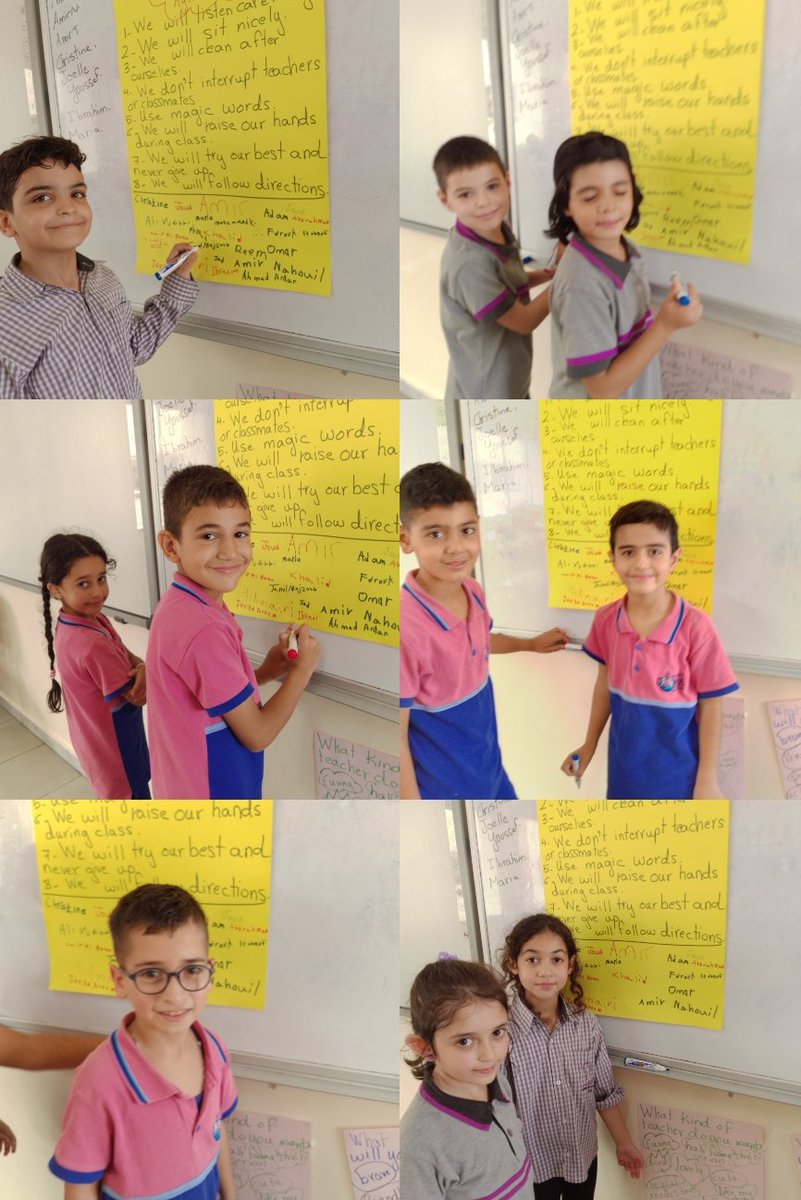DoaaD17's tweet photo. Our grade 3 learners learnt about the importance of following school rules and signed the class agreement. @makdawhaschool @soha_nj https://t.co/OTqkZibir9