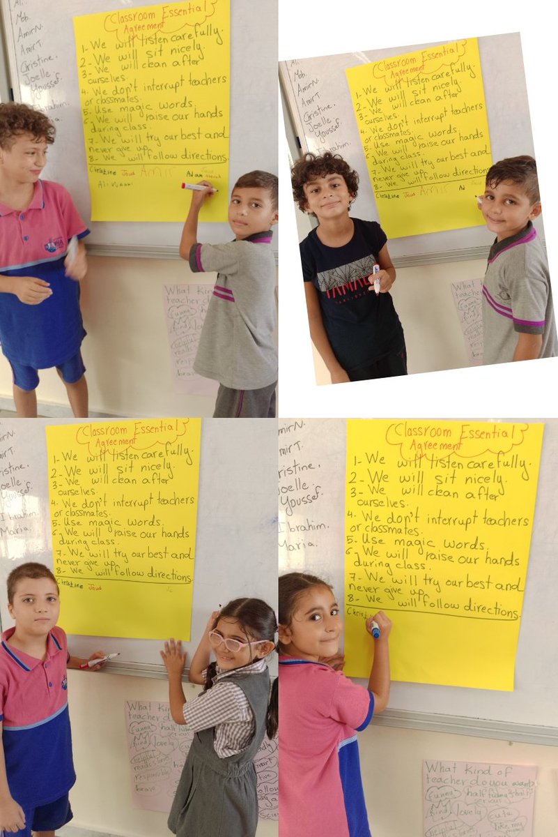 DoaaD17's tweet photo. Our grade 3 learners learnt about the importance of following school rules and signed the class agreement. @makdawhaschool @soha_nj https://t.co/OTqkZibir9