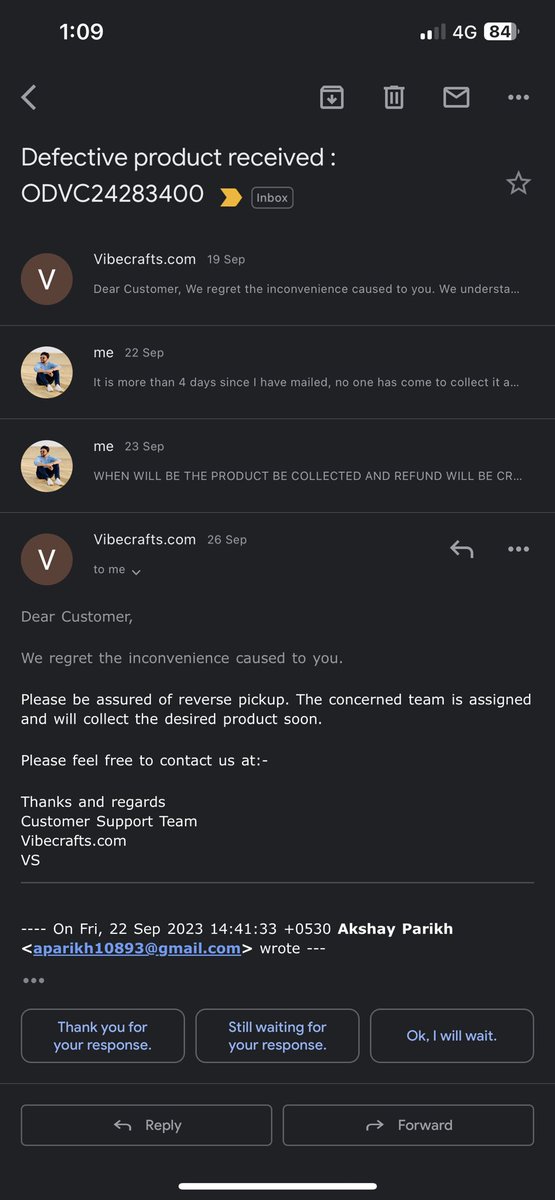 and_parikh's tweet photo. VIBESCRAFT IS A CHEAT.  Not replying to the mail for defective product received since 15 days. THEY HAVE THE WORST CUSTOMER SUPPORT @VibesCraft https://t.co/0CY58nvdBX