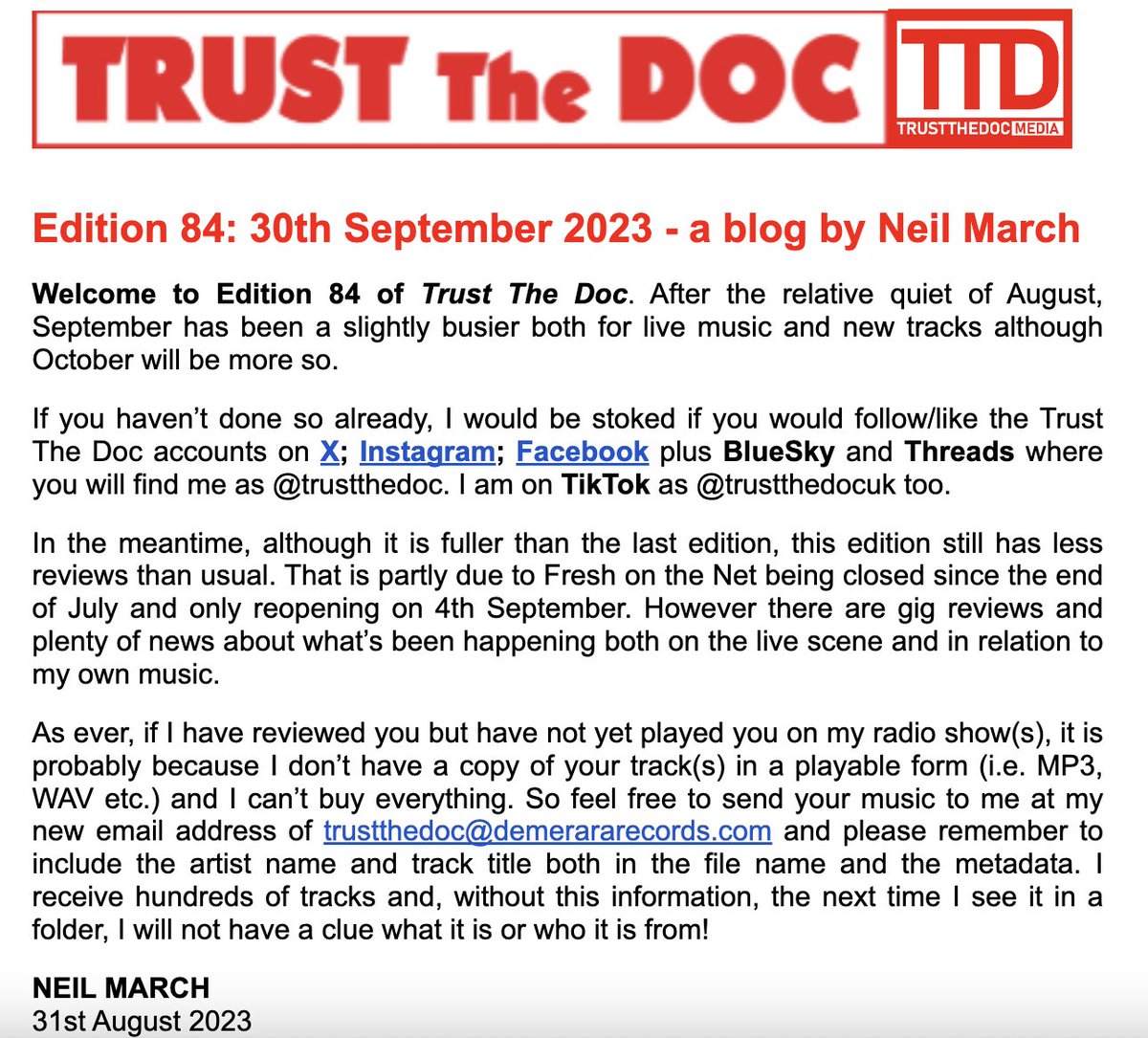 TrustTheDocUK's tweet photo. Ed 84 #TrustTheDoc published today also ft:
@TYIP_band #AdamKidd @Blokeacolazero @poeticalmadz x #peterdoeslife #shinybraincrayons @InvisibleSqrl x @lewca #Graft x #MikeyB @Artinhomusic @aliceoffley @arpraxis @funkypythons x @belgraveroadrec @GoVolta6000 #summernightair + more... https://t.co/pHUVdNTB0g