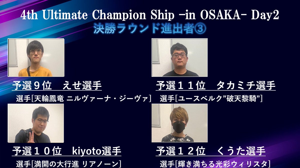 ultimate_camp's tweet image. 4th Ultimate championship
-in OSAKA- Day２

決勝ラウンドに進出する16名が決定🐣🔥
優勝するのはどの選手だ⁉️

#UCS_VG
#ヴァンガード